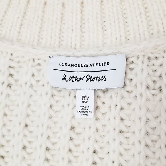& Other Stories Oversized Rib Knit Cardigan S Alpaca Wool Blend Cream Chunky - Picture 8 of 16